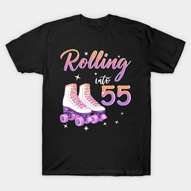 55 Years Old Birthday Girls Rolling Into  55th Birthday T-Shirt by Inkwork Otherworlds